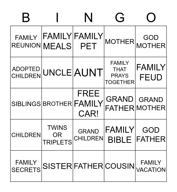 FAMILY BINGO Card