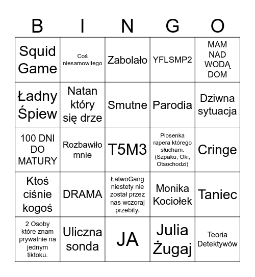 TIKTOK BINGO Card