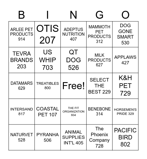 VENDOR BLACK OUT Bingo Card