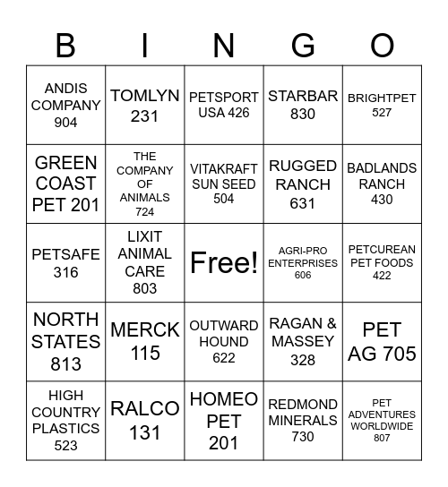 VENDOR BLACK OUT Bingo Card