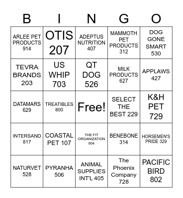 VENDOR BLACK OUT Bingo Card