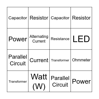 BINGO: Topic 1 - Electrical Power Bingo Card