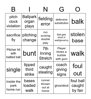 Baseball Bingo Card