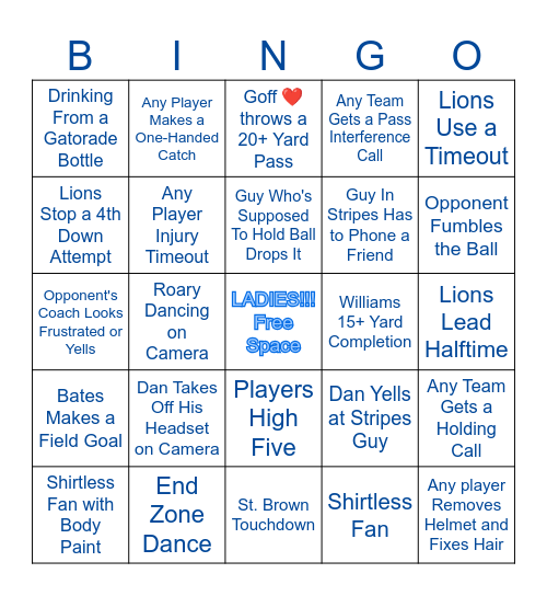 🏈 Lions BINGO 🏈 Bingo Card