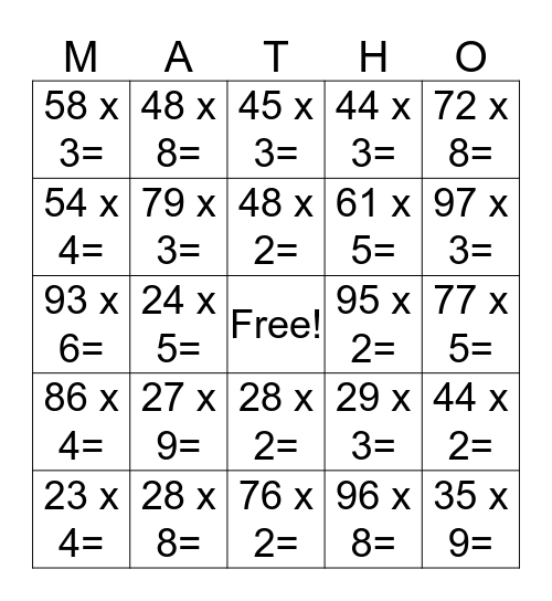 MATHO Bingo Card