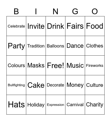 Festivals Bingo Card