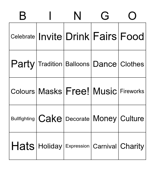 Festivals Bingo Card