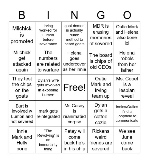 Andrea’s Severance S2 Bingo Card