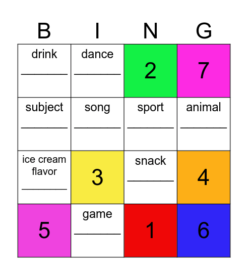 What's your favorite bingo? Bingo Card