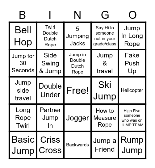 JUMPROPE BINGO Card
