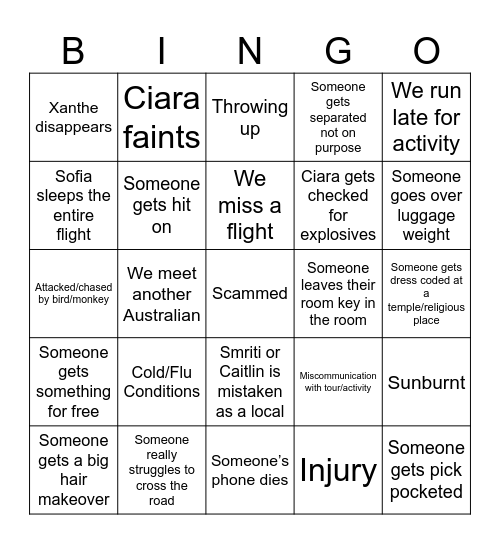 Malaysia Trip!! Bingo Card