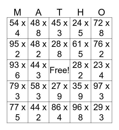 MATHO Bingo Card
