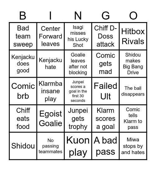 Blue Lock : Rivals Bingo Card