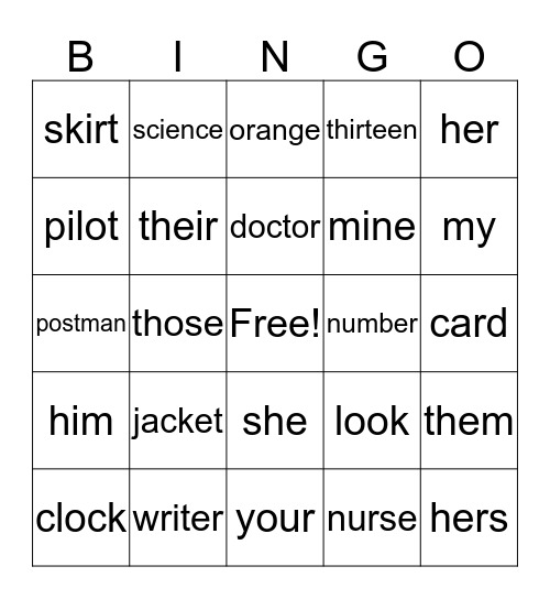 Unit 2&3 Bingo Card