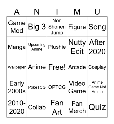 TIKTOK ANIMU Bingo Card