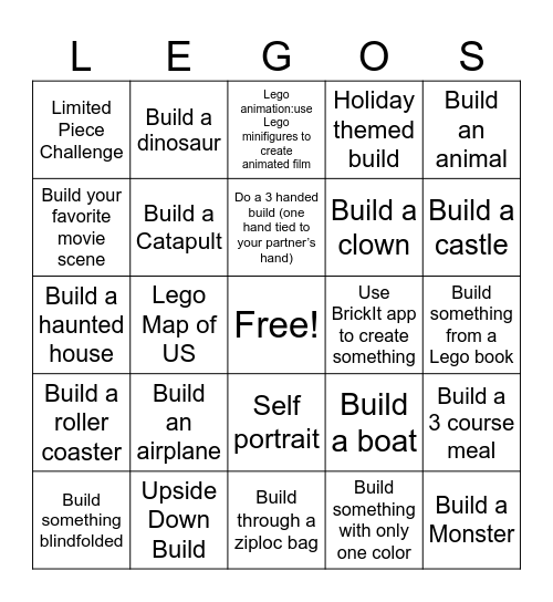 LEGO Club Bingo Challenge Bingo Card