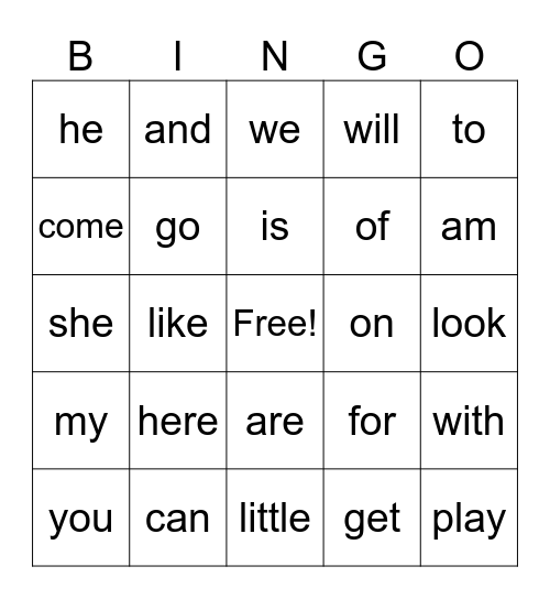 Allyson's Site Words Bingo Card