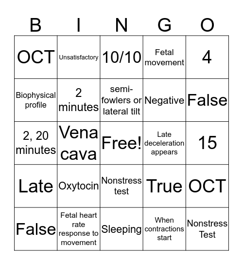 OCT, BPP & NST Bingo Card