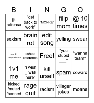 brain rot friend bingo Card