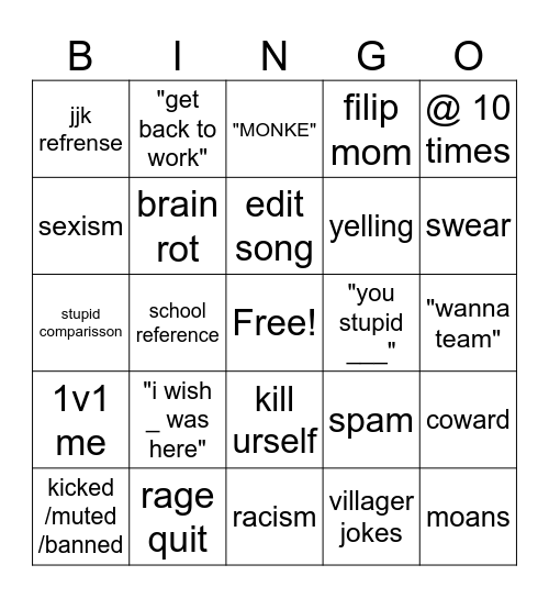 brain rot friend bingo Card