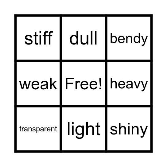 MATERIALS Bingo Card