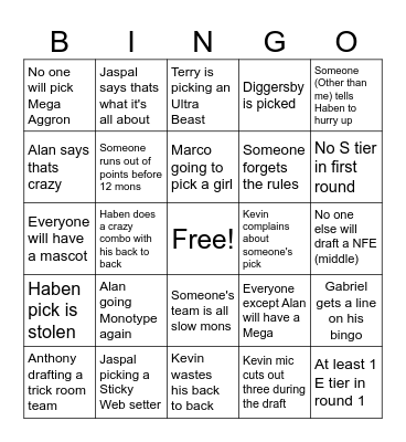 Pokemon Draft #6 Bingo Card