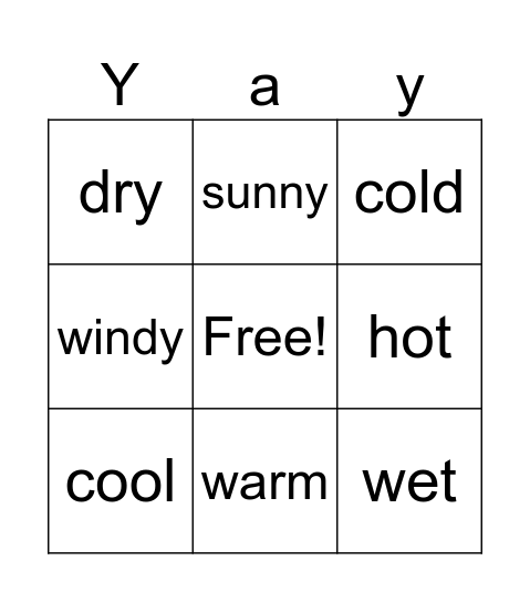 Weather Bingo Card