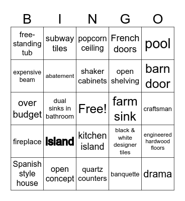 RENOVATION BINGO Card