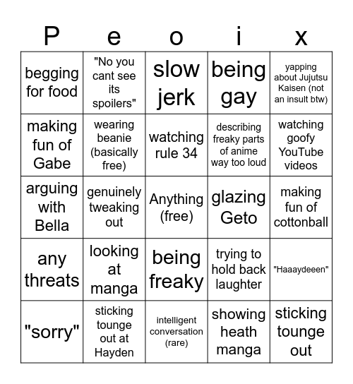 Phoenix bingo Card