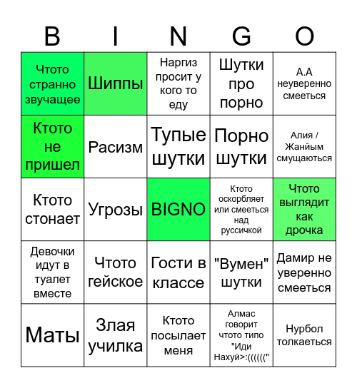 Avg. Day Bingo Card