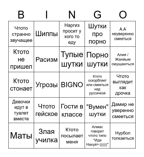 Avg. Day Bingo Card
