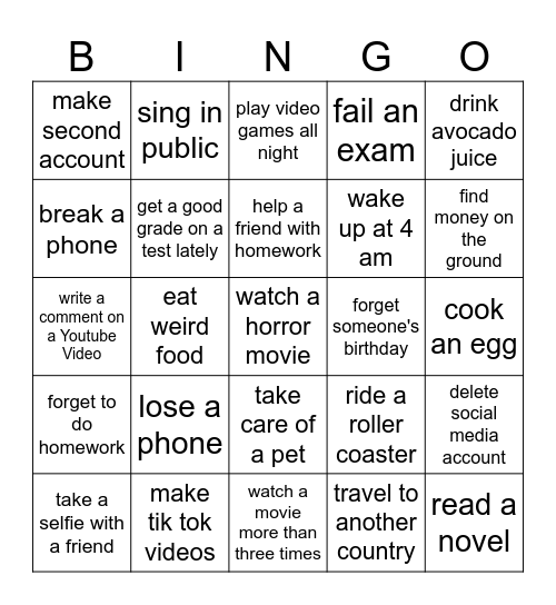 Present Perfect Tense Bingo Card