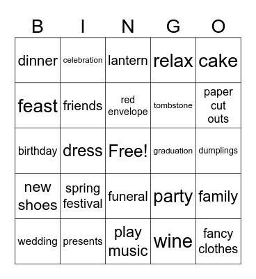 Special Occasions Bingo Card