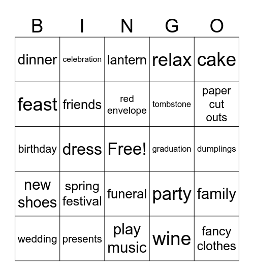 Special Occasions Bingo Card