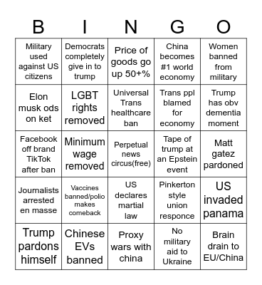 Amerikkka in 2025 Bingo Card