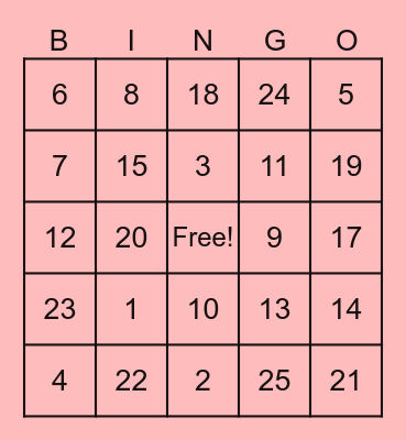 Valentines Bingo Card