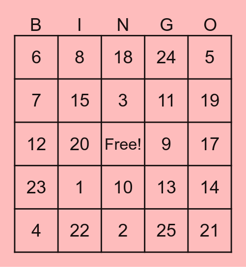 Valentines Bingo Card