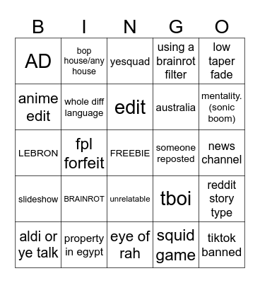 TIKTOK BINGO Card
