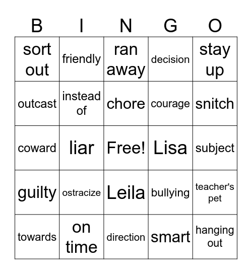 JI Unit 3 Bingo Card