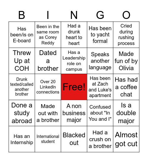 Brother Bonding Bingo Card