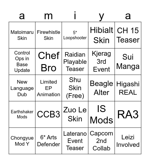 Dragon Shenanigans 2025 Bingo Card