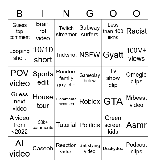 Untitled Bingo Card