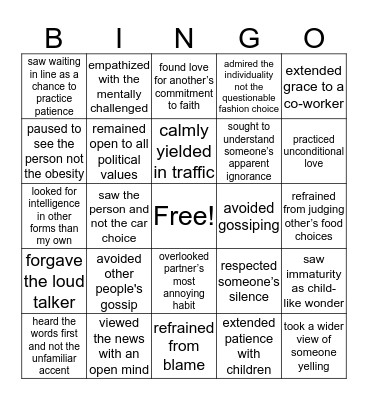 Choose Love Bingo Card