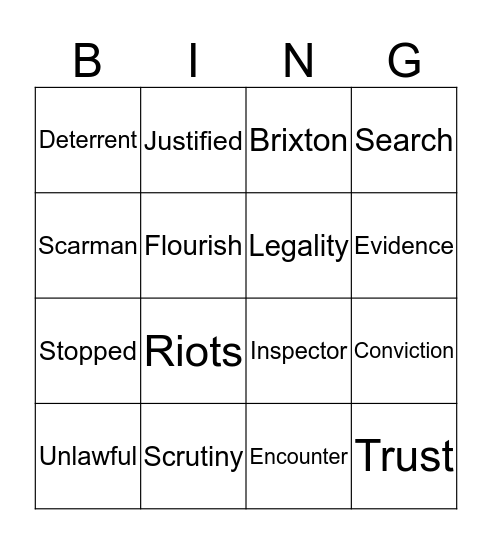 MFYC Stop & Search  Bingo Card