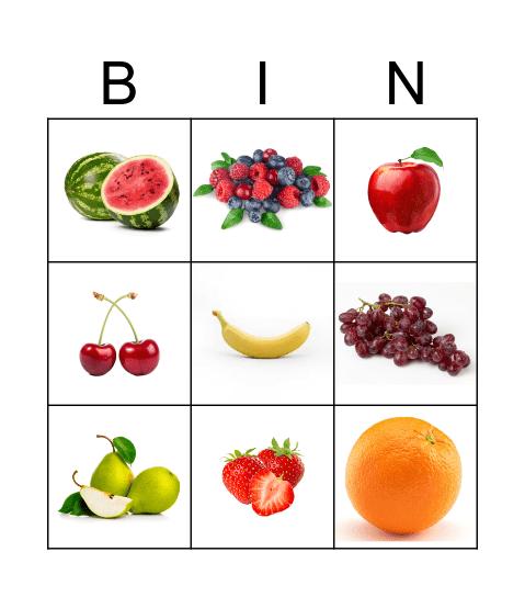 Fruits Bingo Card