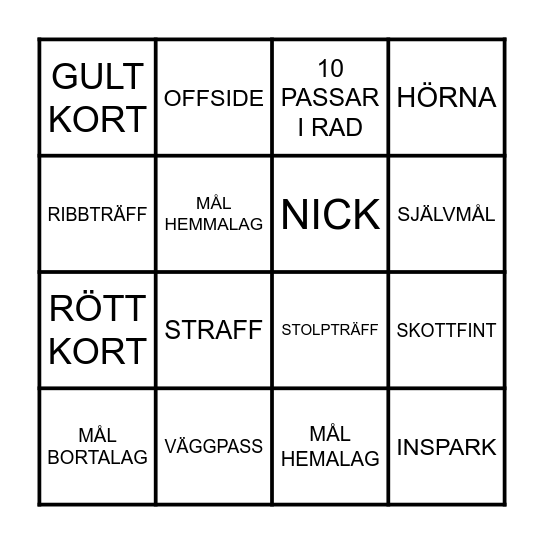 FOTBOLLSBINGO Card