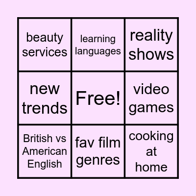 Talk for a minute Bingo Card