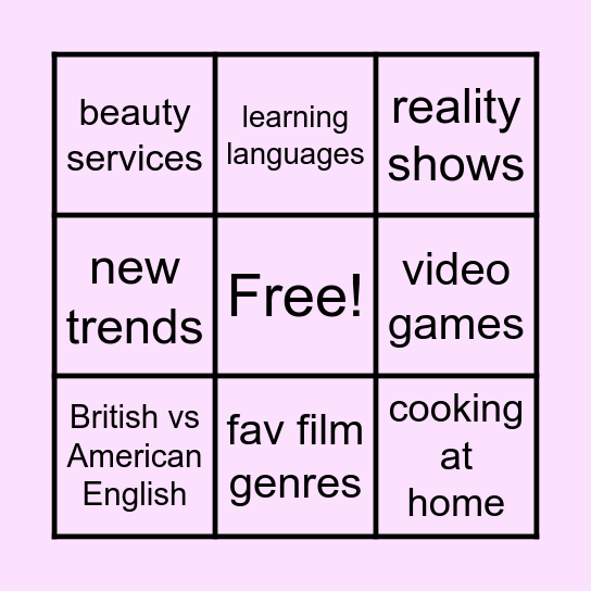 Talk for a minute Bingo Card