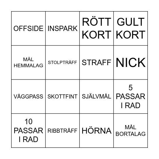FOTBOLLSBINGO Card