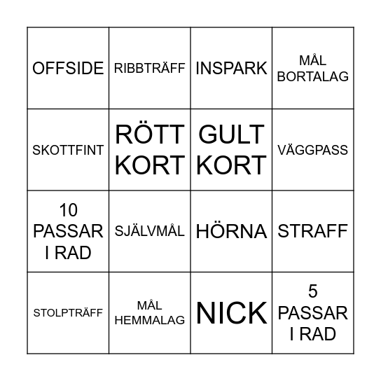 FOTBOLLSBINGO Card
